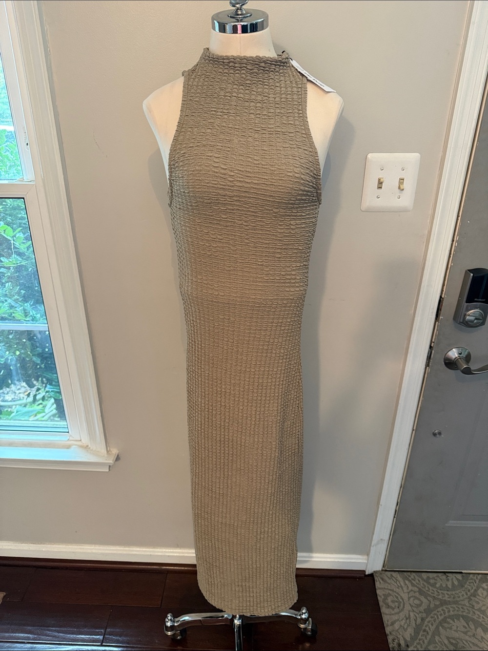 Halter-Neck Maxi Dress in Taupe Knit